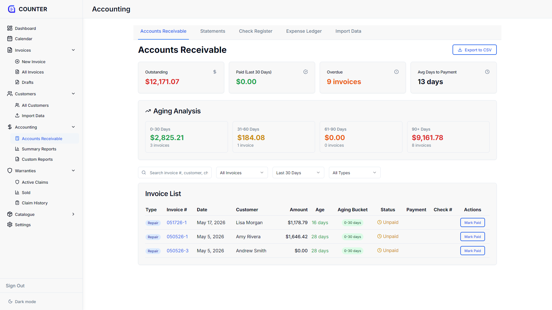 Tachlogic — Accounts Receivable in light mode